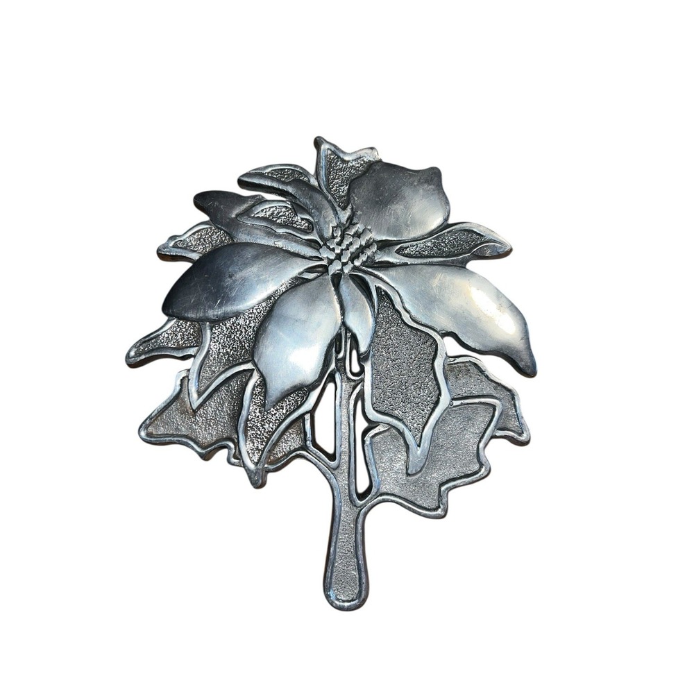 1984 TELEFLORA Cast Aluminum Hot Plate POINSETTIA‎ TRIVET Christmas Flower Metal
